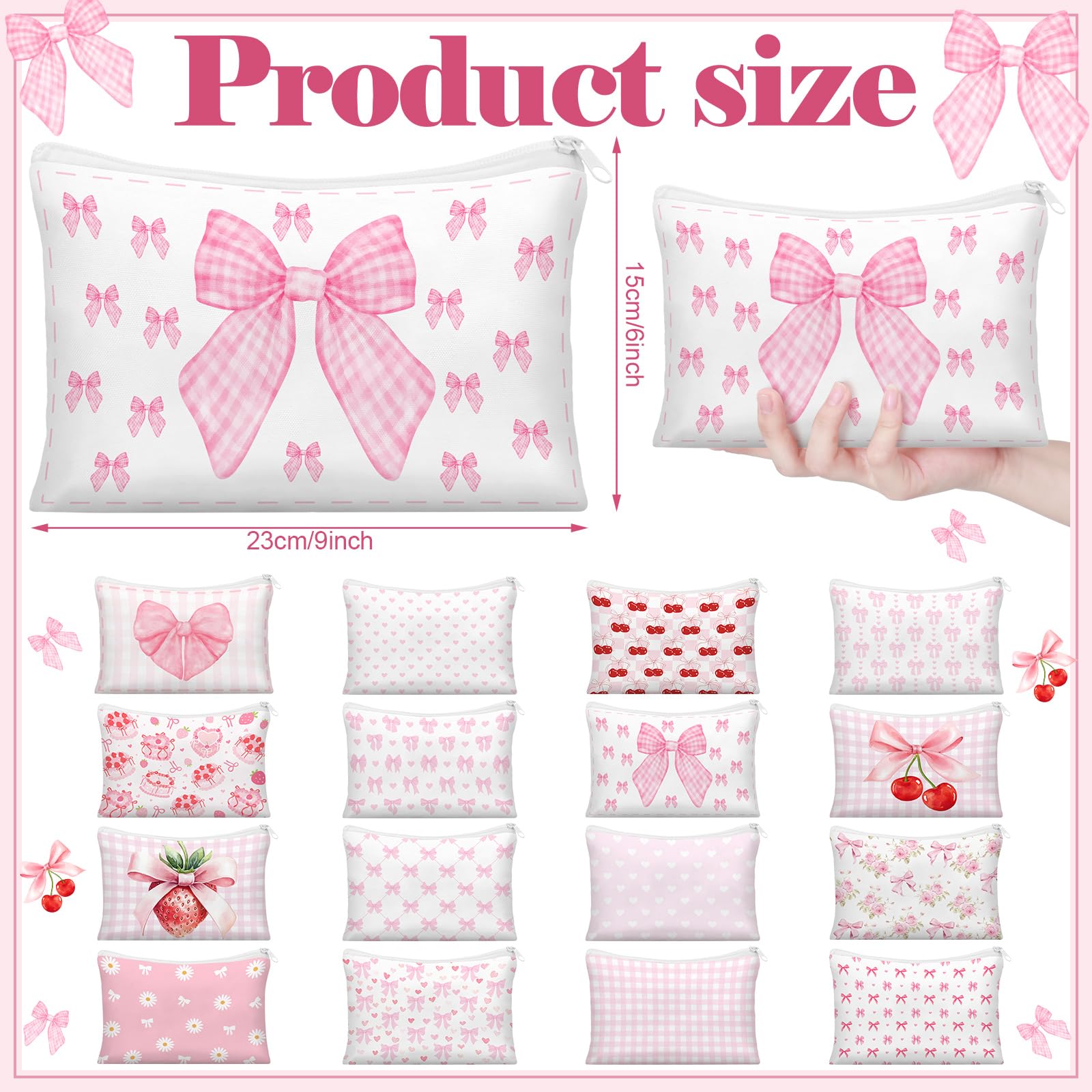 Kacctyen travel-ready pink bow bag in durable canvas for daily use.