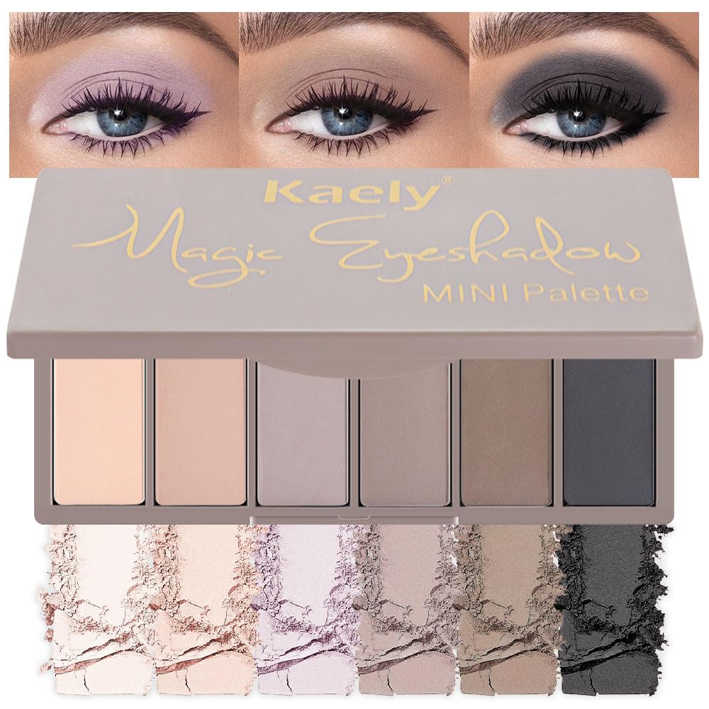 Kaely 6-color mini nude smoky palette open showing creamy, blendable shades for day-to-night looks.