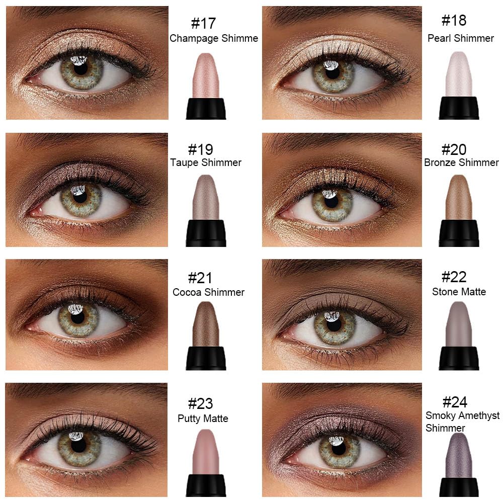 Kaely champagne pearl taupe bronze eyeshadow sticks offer versatile shimmering and matte finishes.