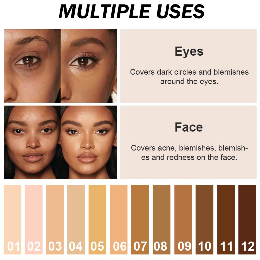 Kaely color correcting concealer collection with 12 shades for customizable concealment.