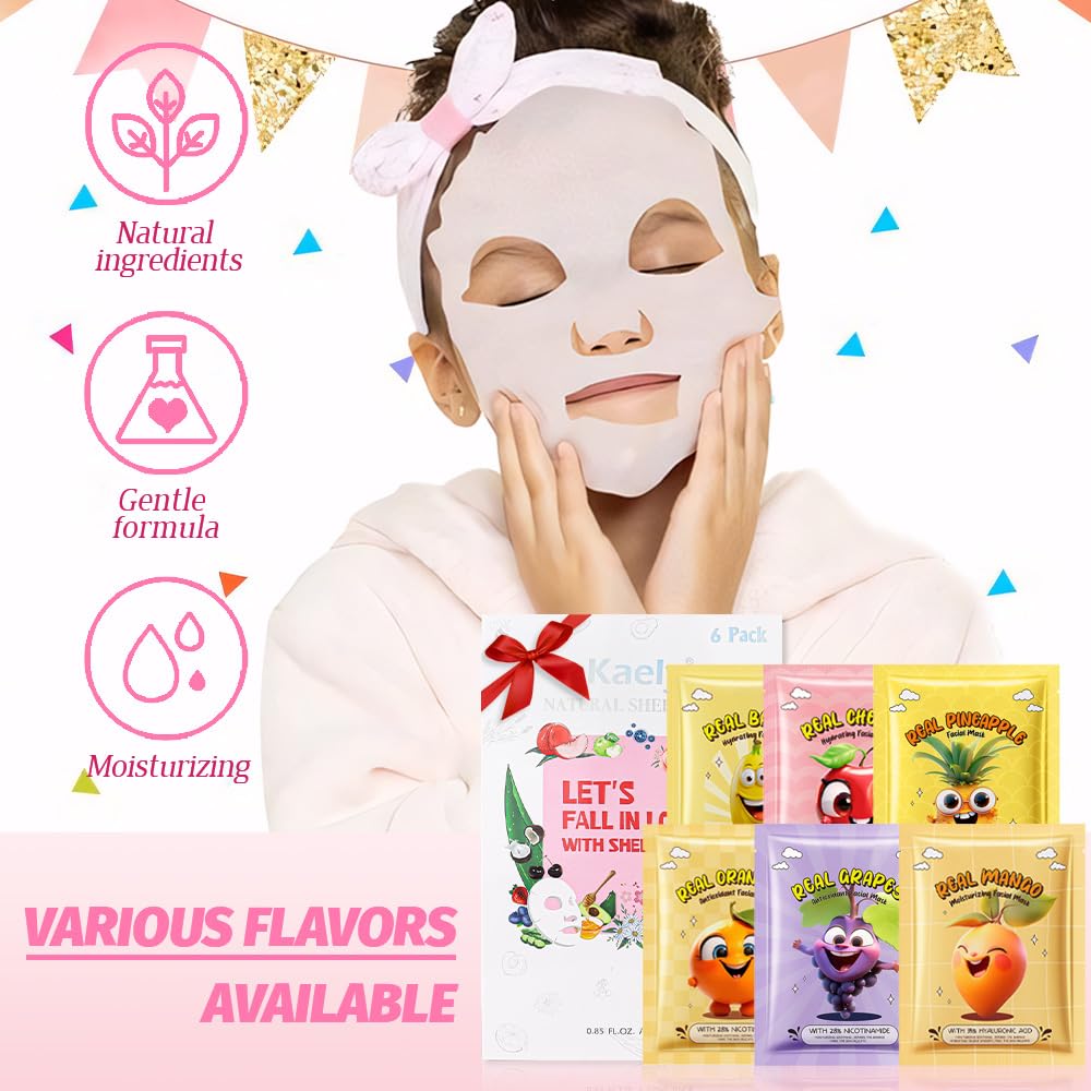 Kaely fruit masks with collagen and hyaluronic acid for hydrated skin.