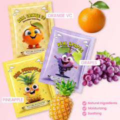 Kaely fruit masks for kids, multi-pack sheets, gentle daily use.