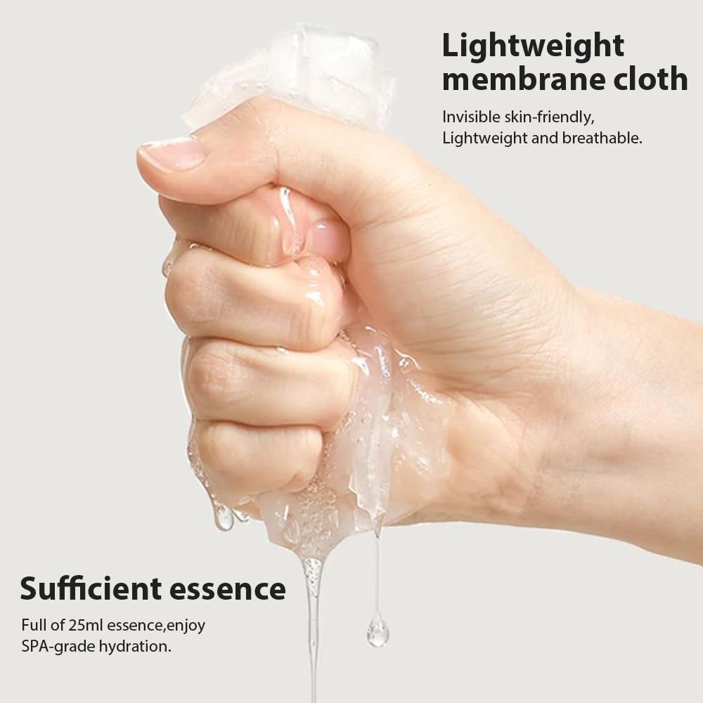 Kaely sheet mask close-up shows silky texture on skin.