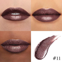 Kaely pearlescent metallic lip gloss swatch highlights pearl-like shimmer.
