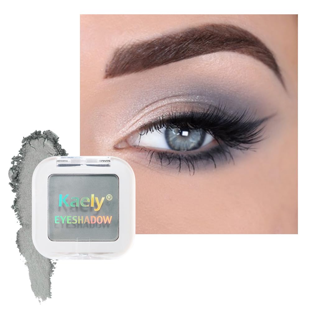 Kaely pressed single eyeshadow smoky gray matte swatch with rich pigment.