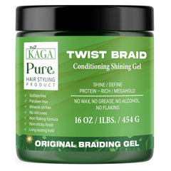 KAGA Pure O Natural Neatbraid gel bottle 16oz for lasting hold on smooth styles.