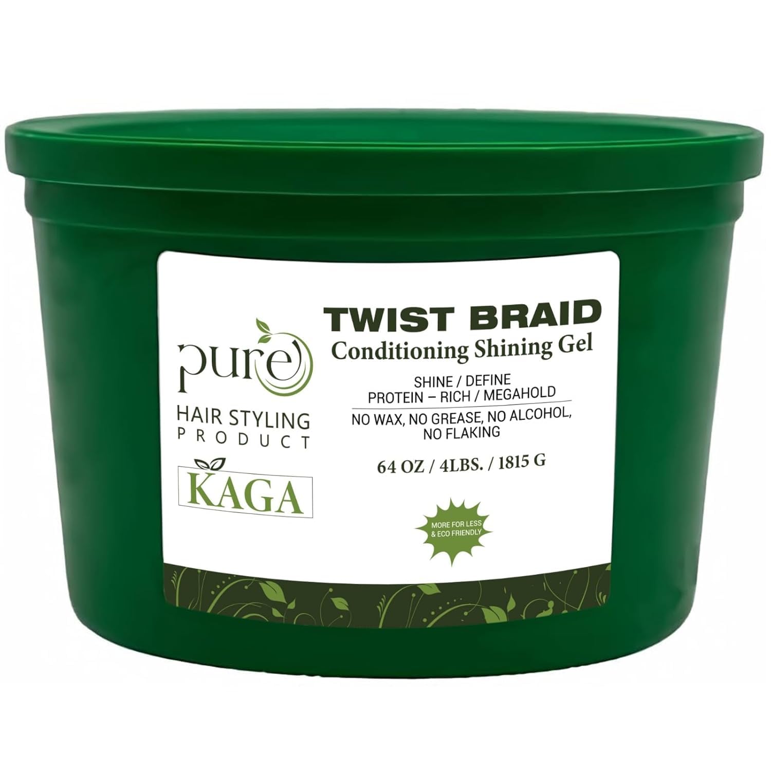 KAGA Pure O Natural Neatbraid Gel bottle showing strong hold and shine benefits.
