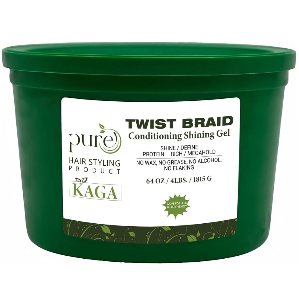 KAGA Pure O Natural Neatbraid Gel bottle showing strong hold and shine benefits.