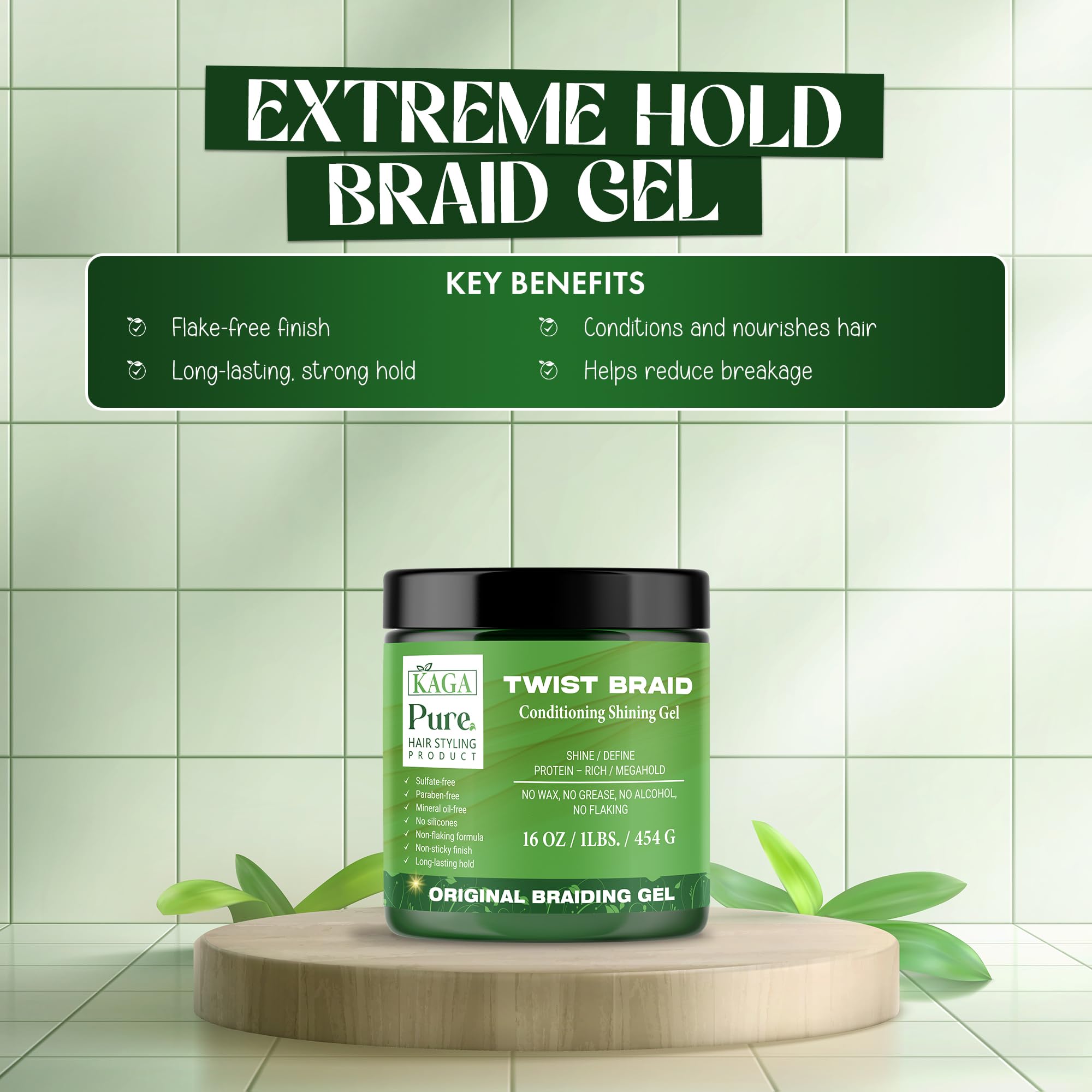 KAGA Pure O Natural Neatbraid gel on model with twists for smooth edges.