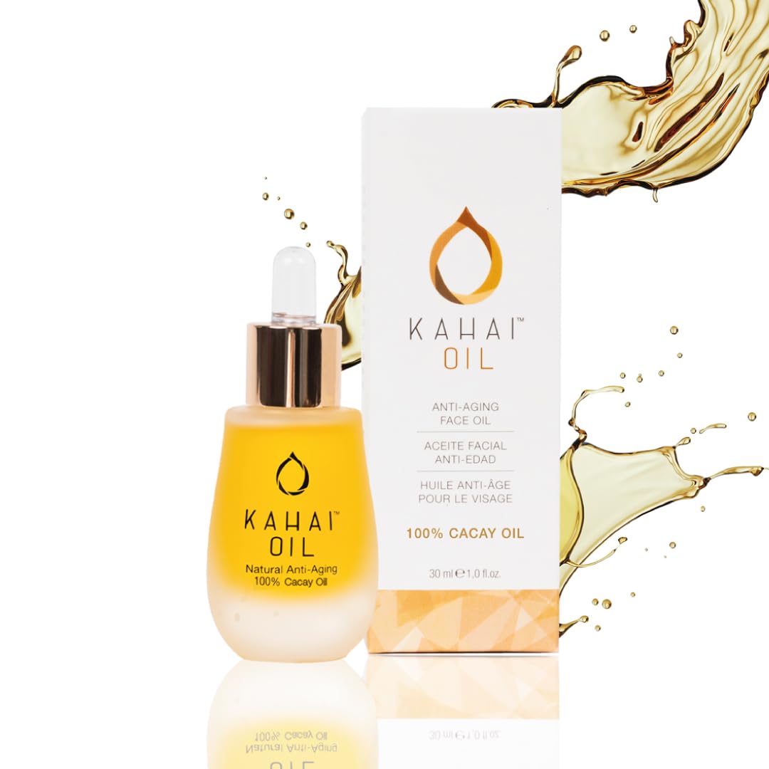 Kahai Oil bottle close-up showing pure cacay for deep hydration and radiant skin