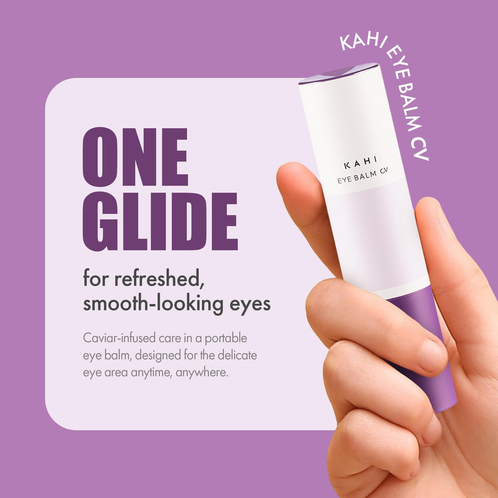 KAHI Eye Balm CV Refill stick application demonstrates smooth, targeted under-eye care.