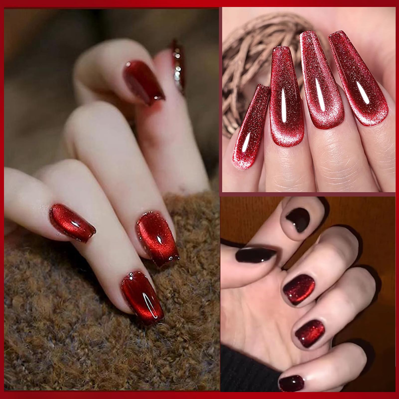 KAHSOSE red cat eye gel polish with reflective finish for all-season styles.