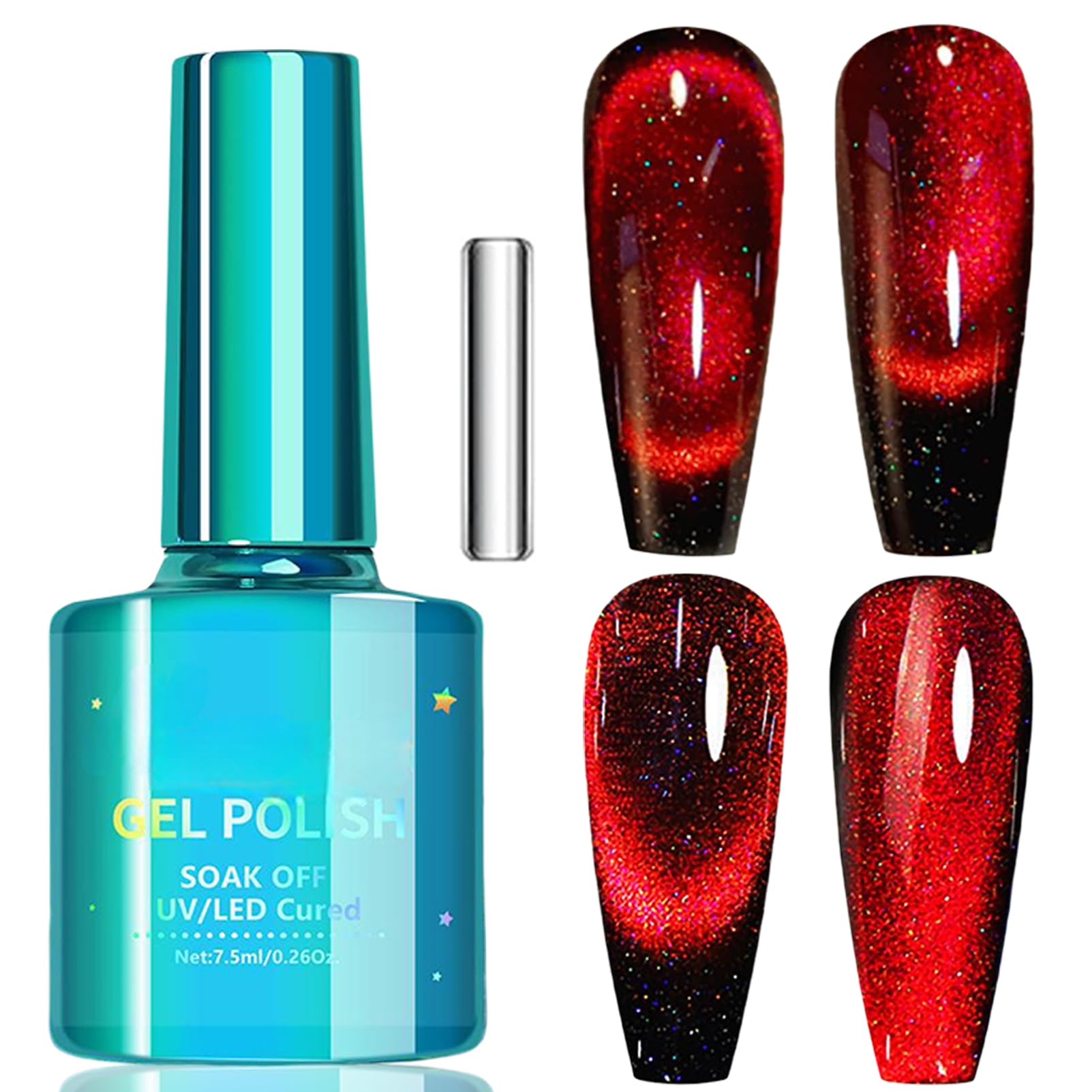 KAHSOSE Cat Eye Polish red with magnet for a striking 12D effect that lasts.