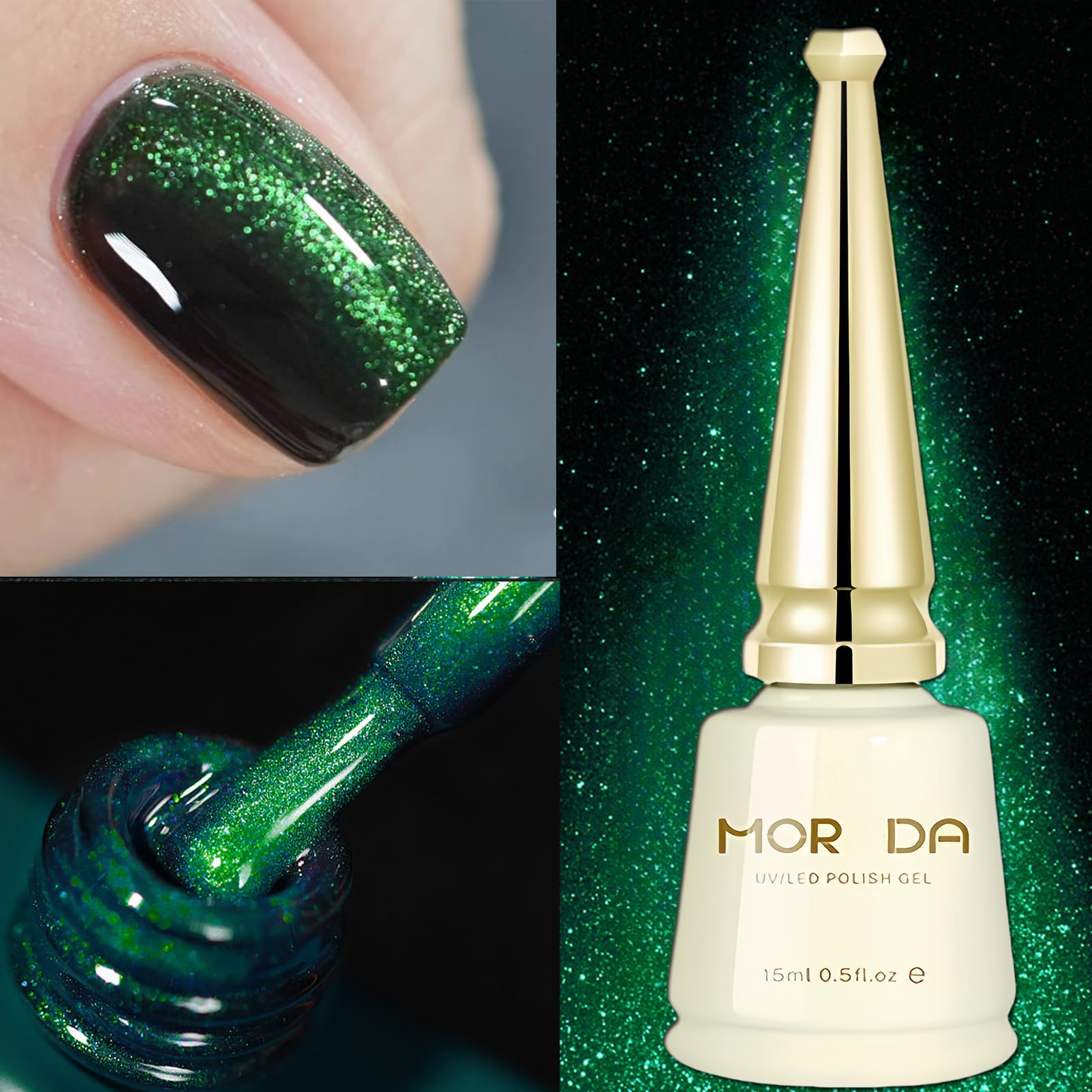 KAHSOSE dense glitter cat eye gel polish in emerald shade