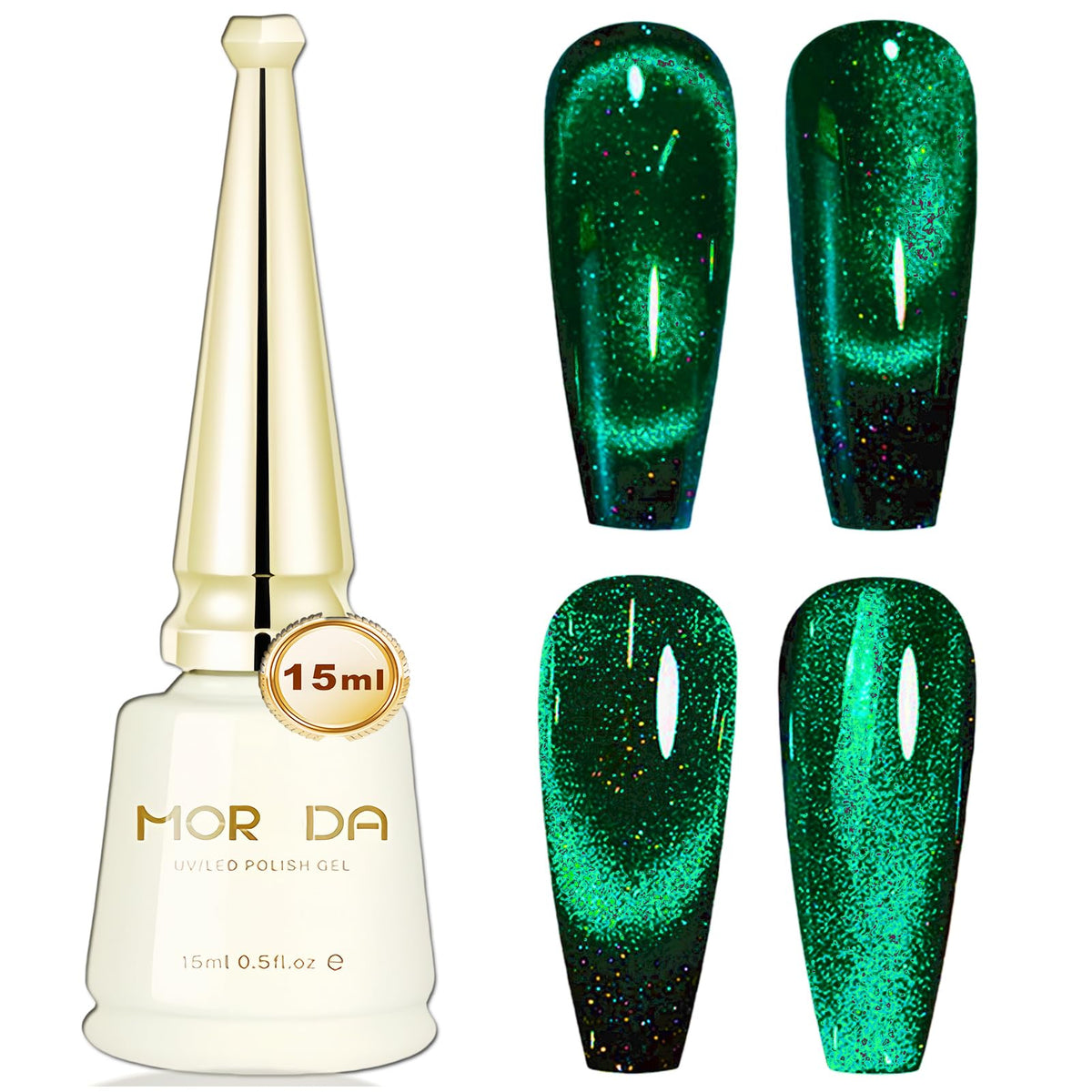 KAHSOSE forest green cat eye gel nail polish with emerald magnetic shimmer