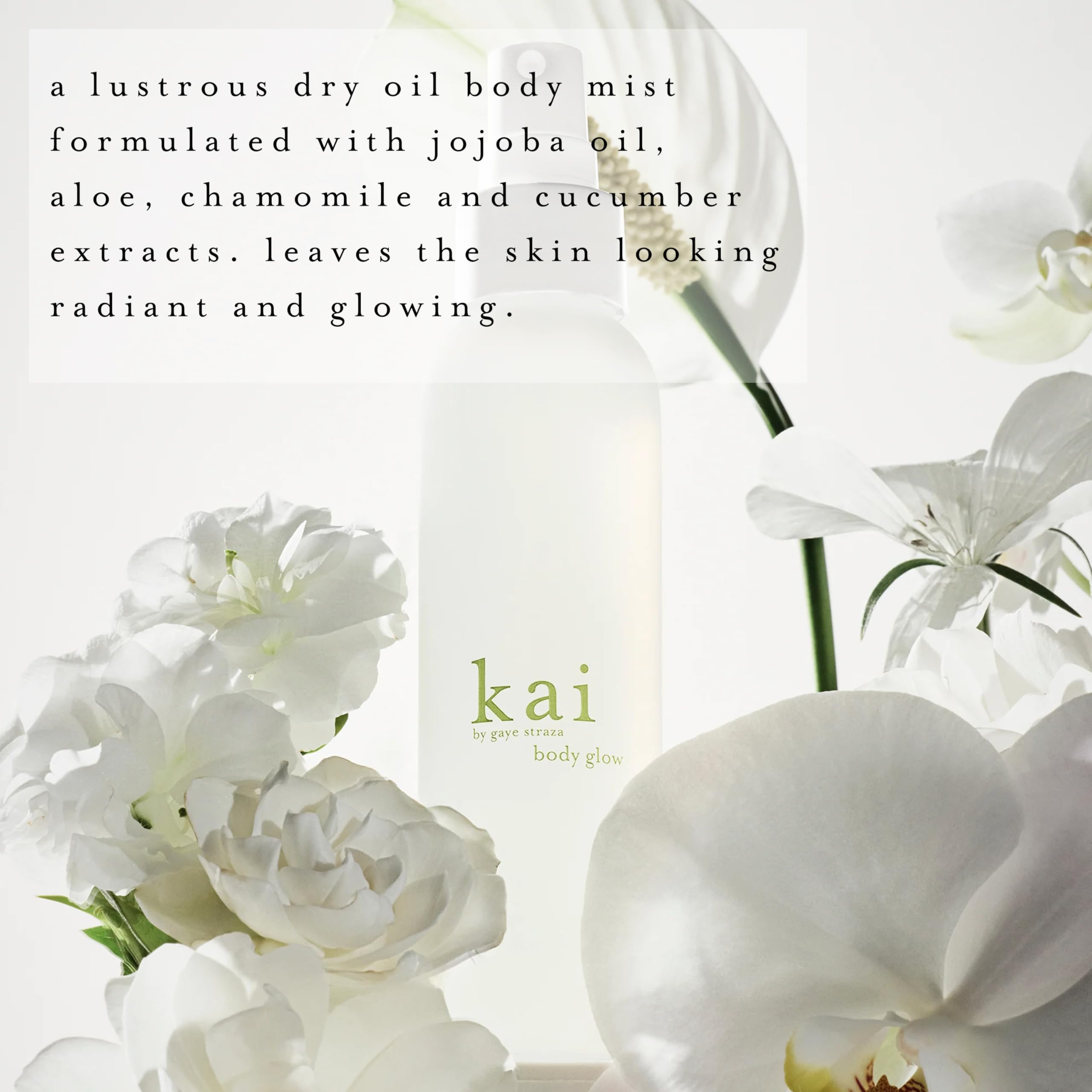 Kai Body Glow spray bottle for quick-absorbing moisture on skin.