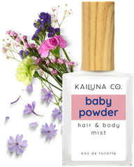 Kailuna Co. Baby Powder Mist bottle offers a soft powdery scent for daily wear.
