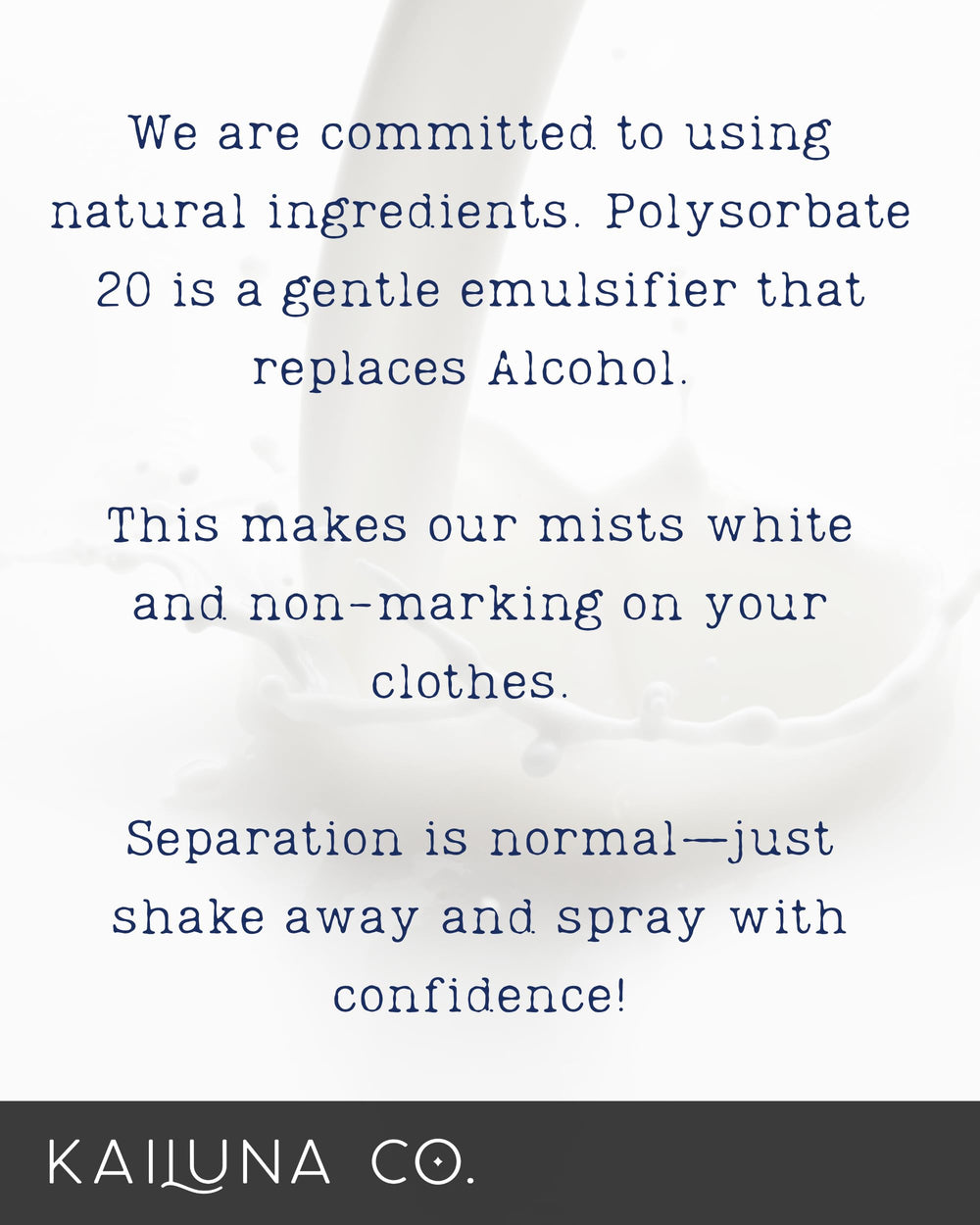 Kailuna Co. Santal mist ingredients water-based formula supports gentle application