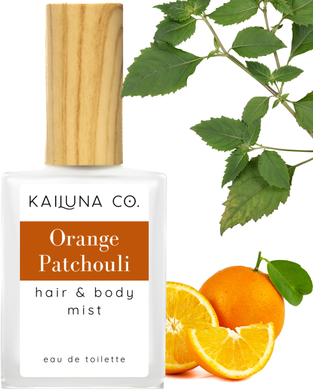 Kailuna Co. orange patchouli mist bottle shows fresh citrus scent for daily use