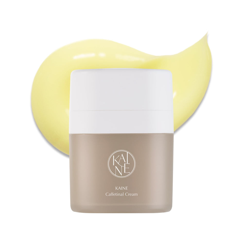 KAINE 300ppm Retinal + 2% Caffeine night moisturizer bottle illustrates lightweight hydration for sensitive skin.