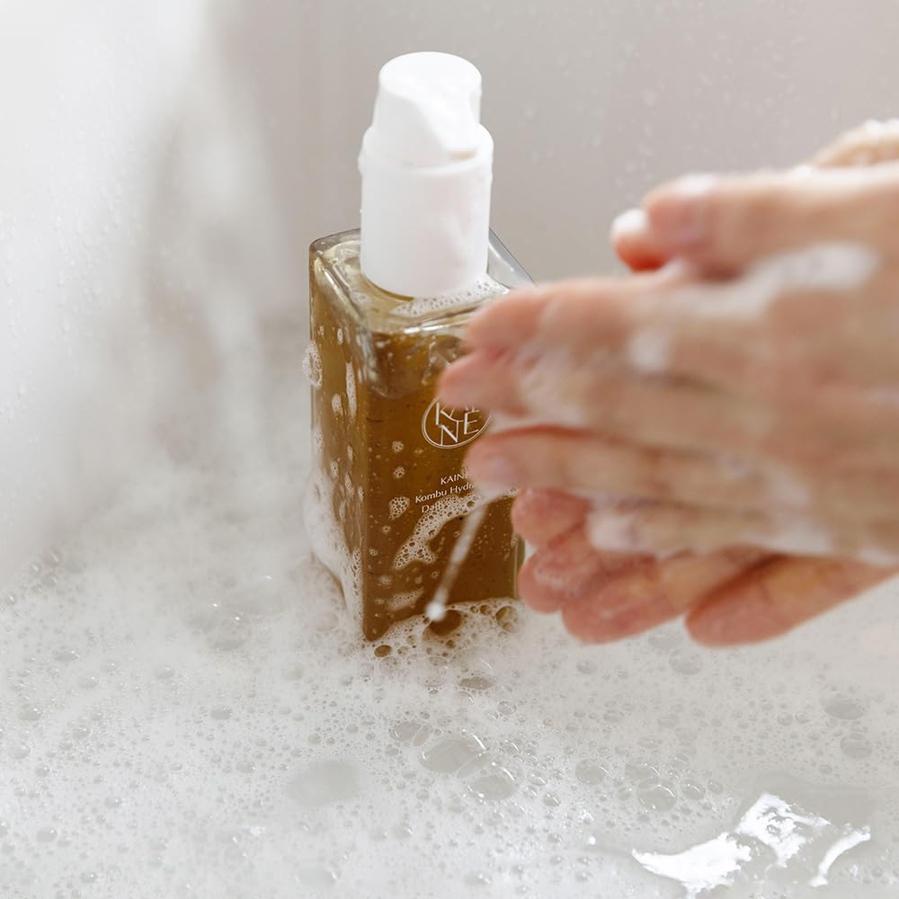 KAINE Kombu Hydrating Daily Cleanser rich gel lather delivers thorough cleansing.