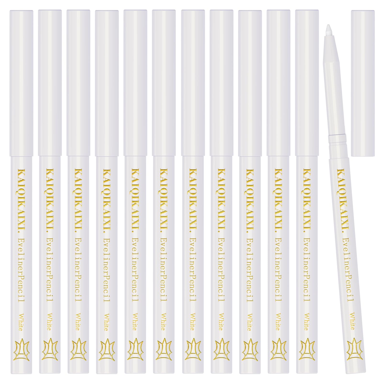 KAIQIKAIXI 12Pcs white eyeliner pencils for precise lines and highlights.