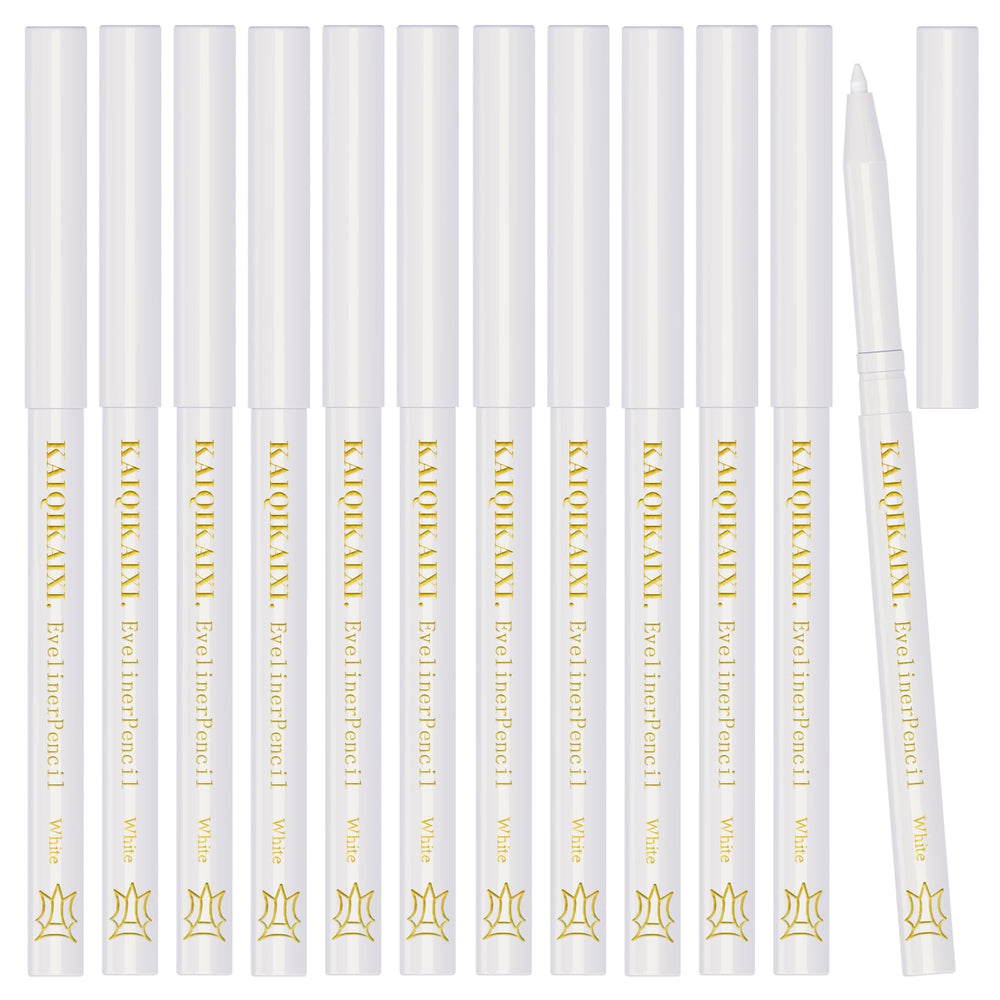 KAIQIKAIXI 12Pcs white eyeliner pencils for precise lines and highlights.