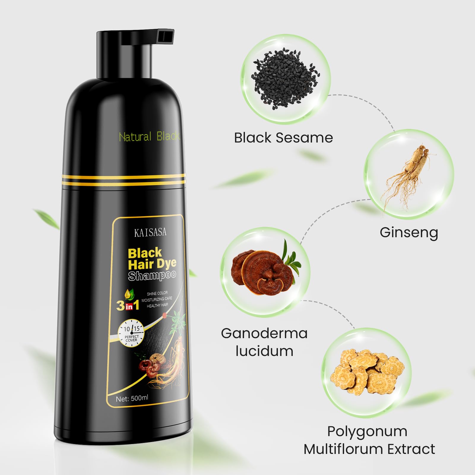 KAISASA 500ml bottle on shelf hints at value and long-lasting color.