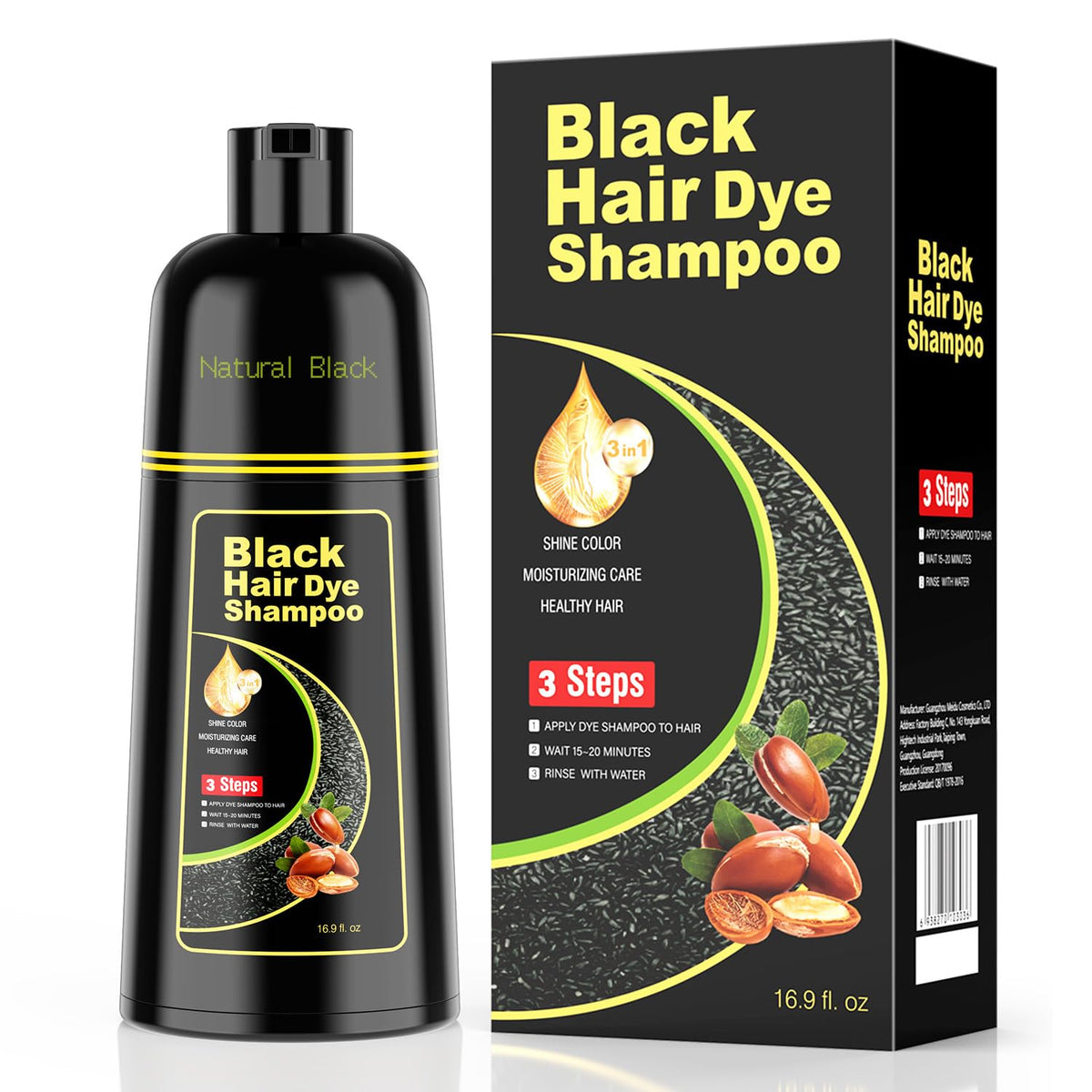 KAISASA Black Hair Dye Shampoo bottle close-up for quick gray coverage.