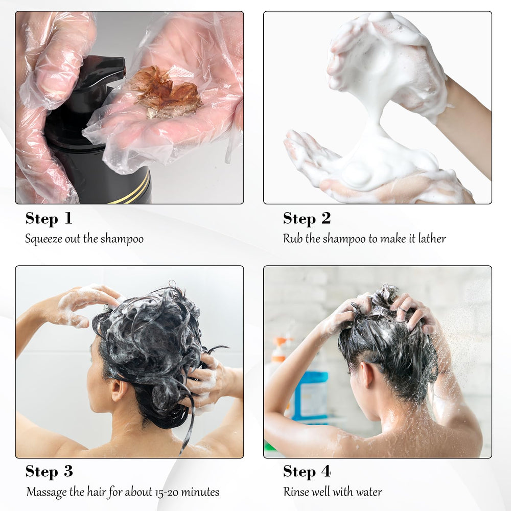 KAISASA Black Hair Dye Shampoo color result shows rich black shade