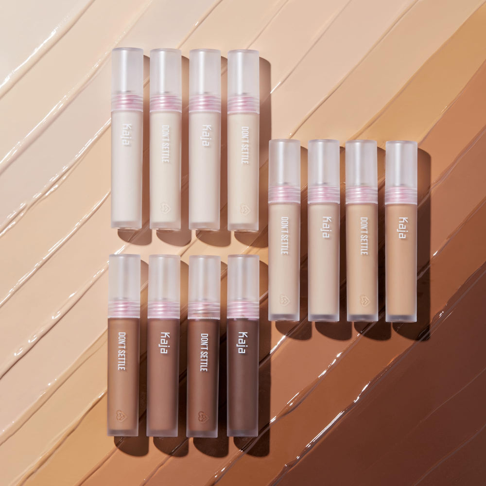 KAJA Don't Settle Concealer natural finish shade range shown on model