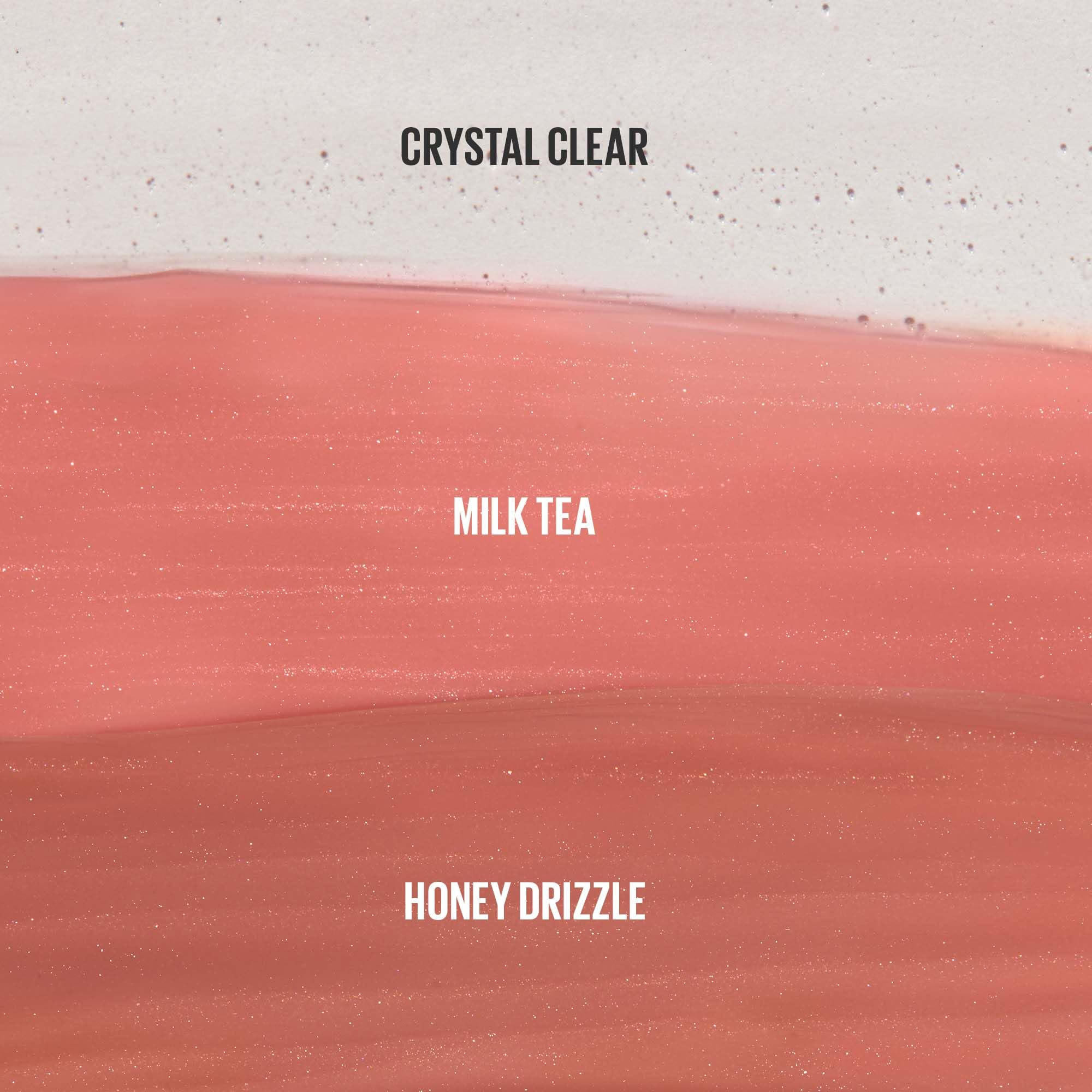 Kaja Gloss Shot 03 Honey Drizzle with rosehip oil smooths lip texture.