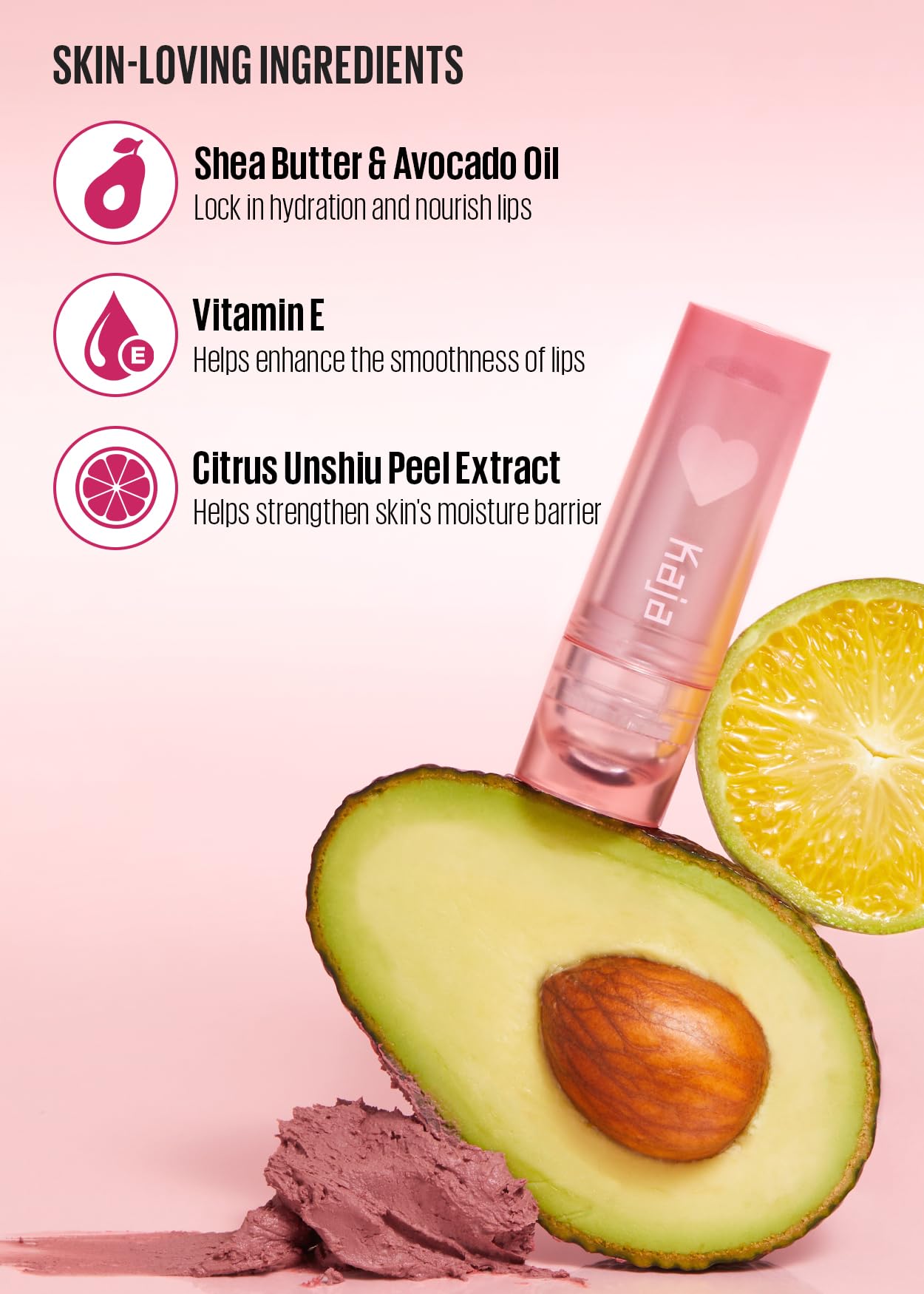 Kaja Love Blur Lip Balm 05 avocado oil nourishes and hydrates lips.