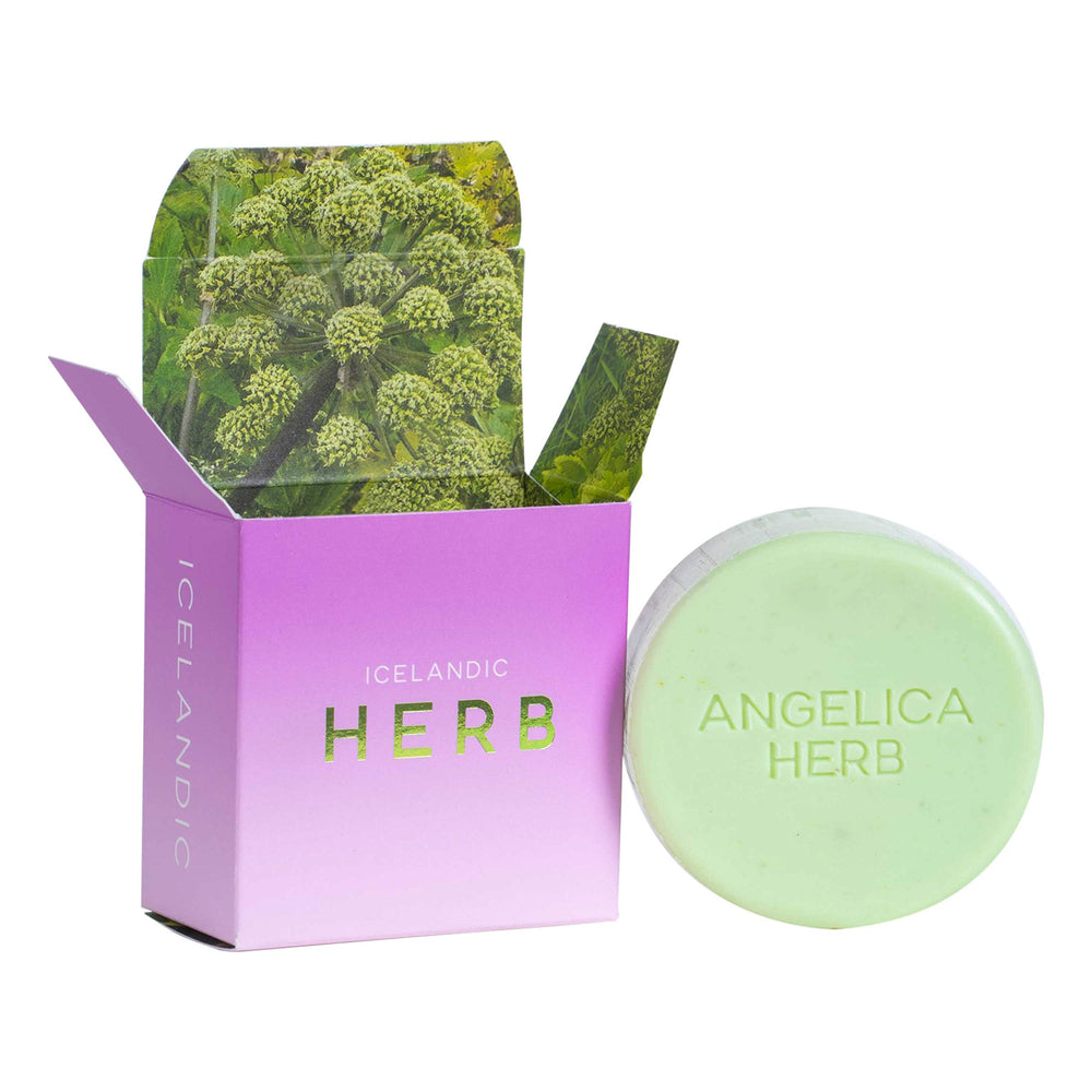 Kalastyle exfoliating bar close-up; ash and angelica detail supporting gentle exfoliation.