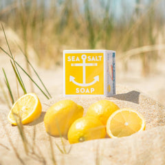 Kalastyle Swedish Dream Sea Salt Summer Lemon Soap closeup shows texture and lemon zest