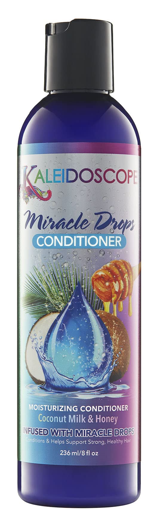 Kaleidoscope Miracle Drops Conditioner bottle showcasing hydration for soft, manageable hair
