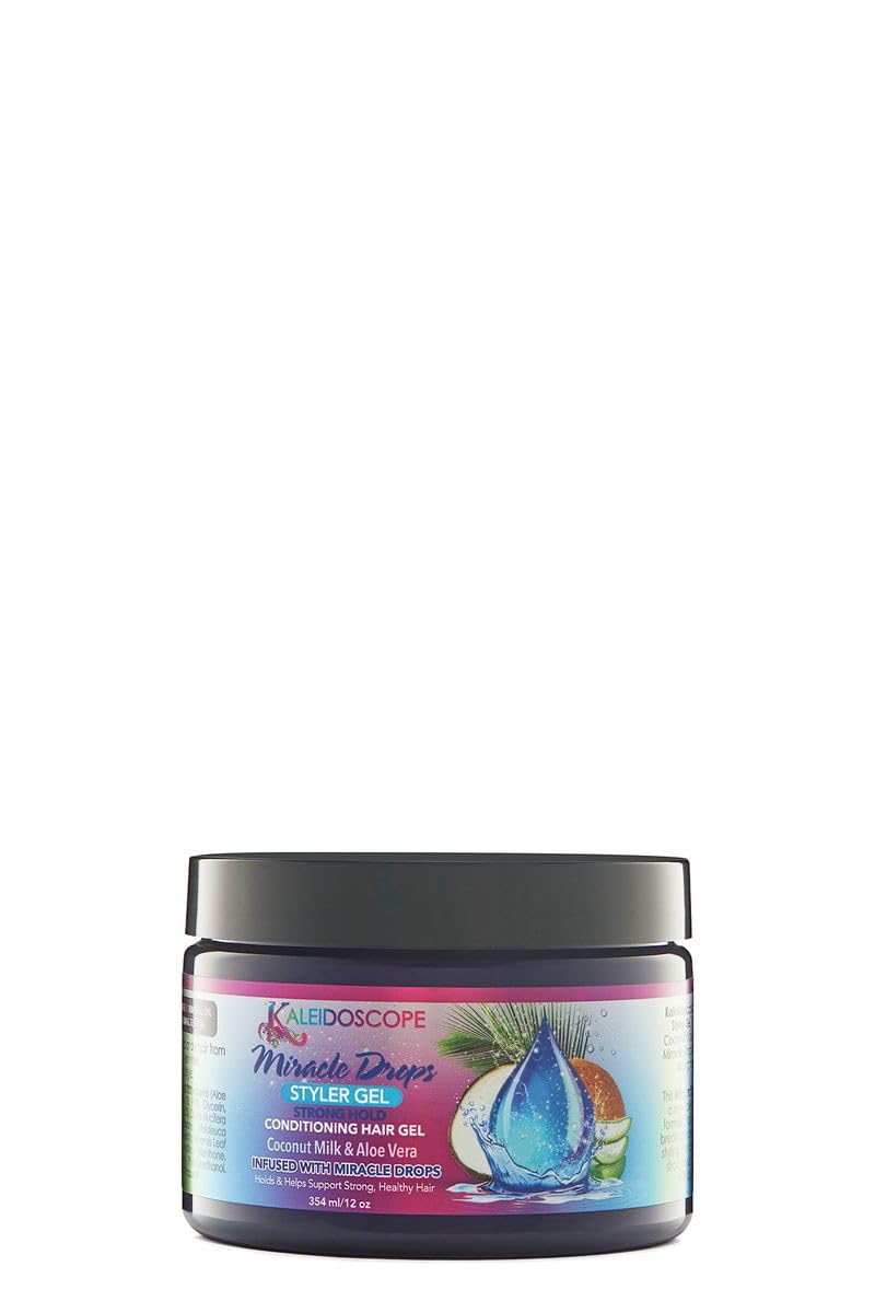 Kaleidoscope Miracle Drops Styler Gel 12oz bottle showing a soft, flexible hold.