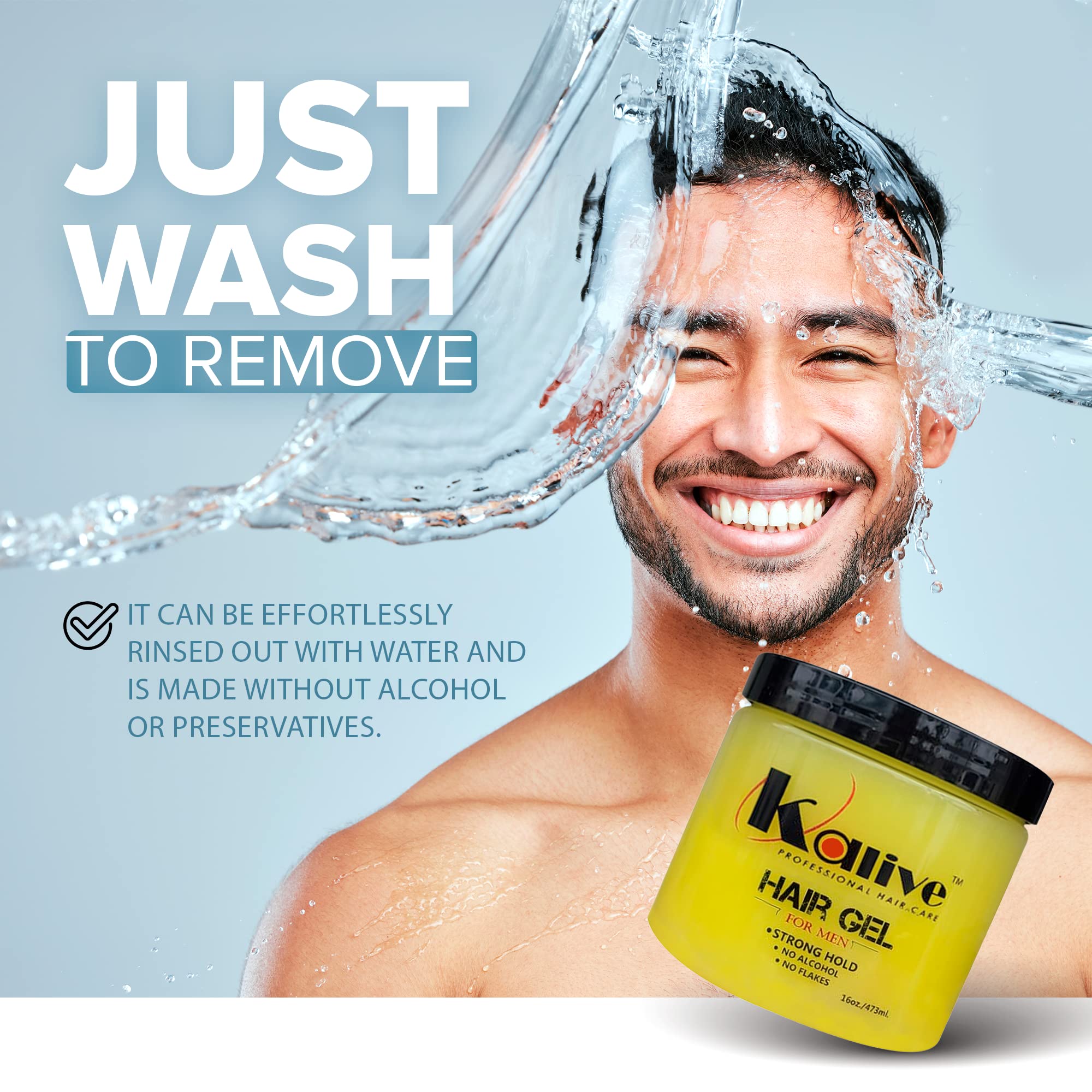 KALIVE no-alcohol formula bottle emphasizes gentle styling and rinse simplicity.