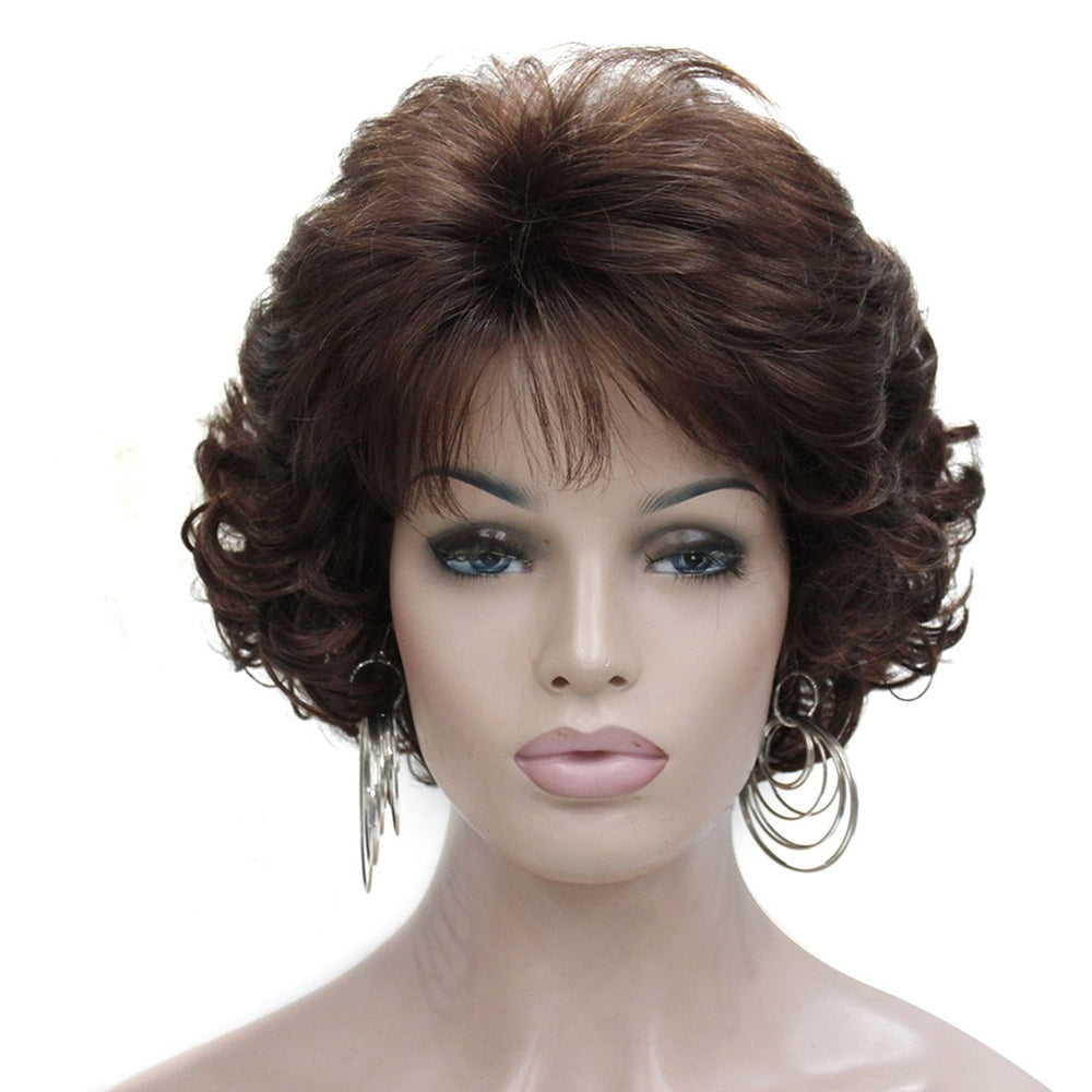 Kalyss short curly wig front view with bangs showing natural movement