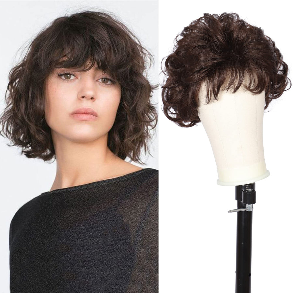 Kalyss short curly wig side view highlighting balanced volume