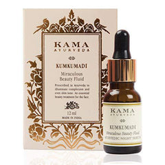 Kama Ayurveda Kumkumadi serum bottle closeup for premium anti-aging care