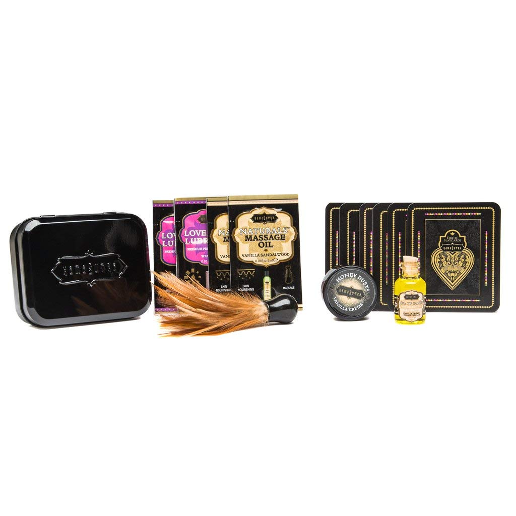 Kama Sutra Weekender Kit contents with Vanilla Creme-New, ready for on-the-go intimate moments.