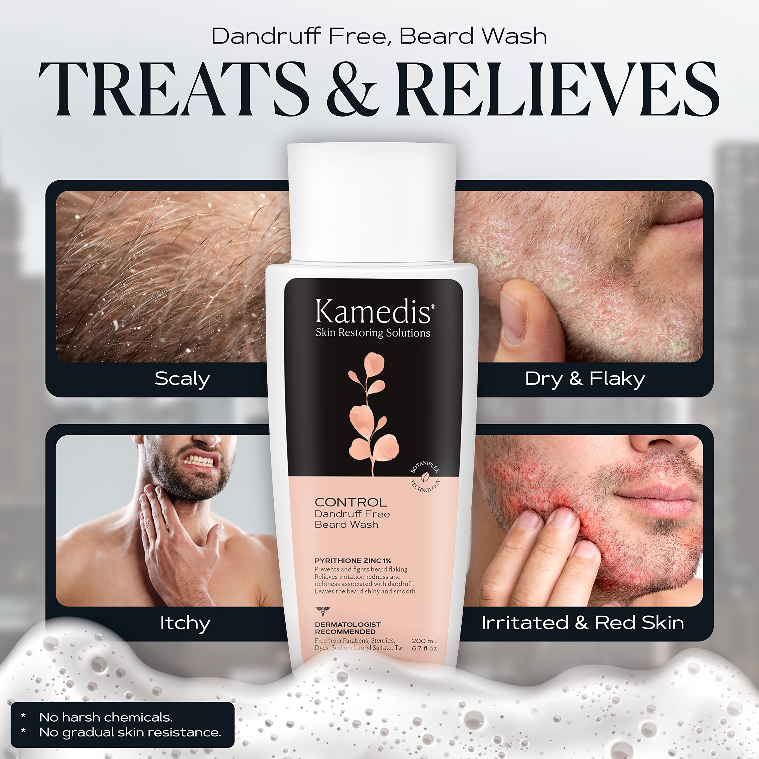 KAMEDIS Beard Wash application routine image showing gentle facial massage.