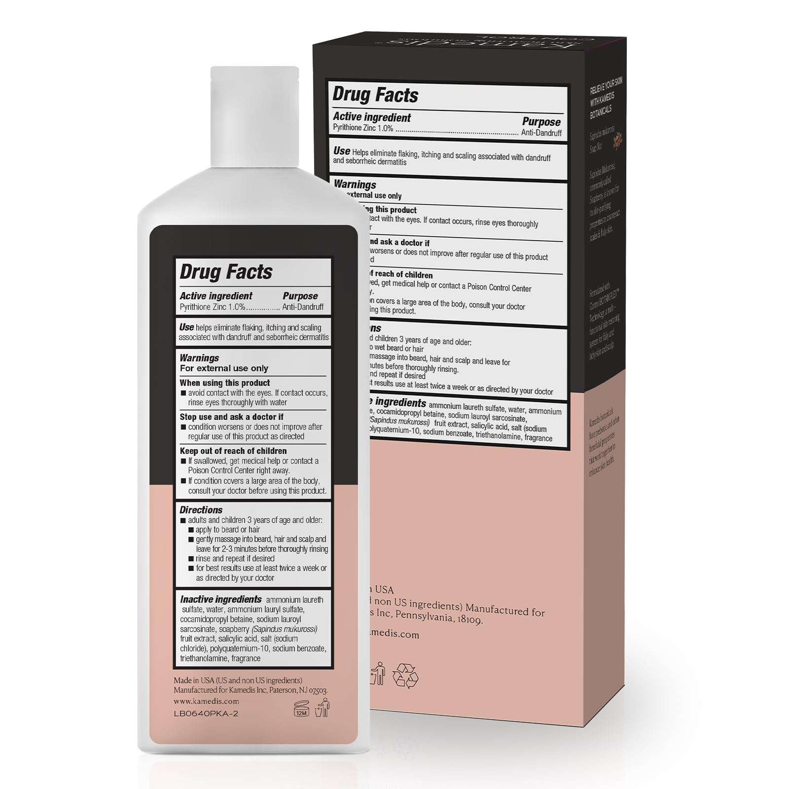 KAMEDIS Beard Wash label closeup highlighting zinc and salicylic acid.