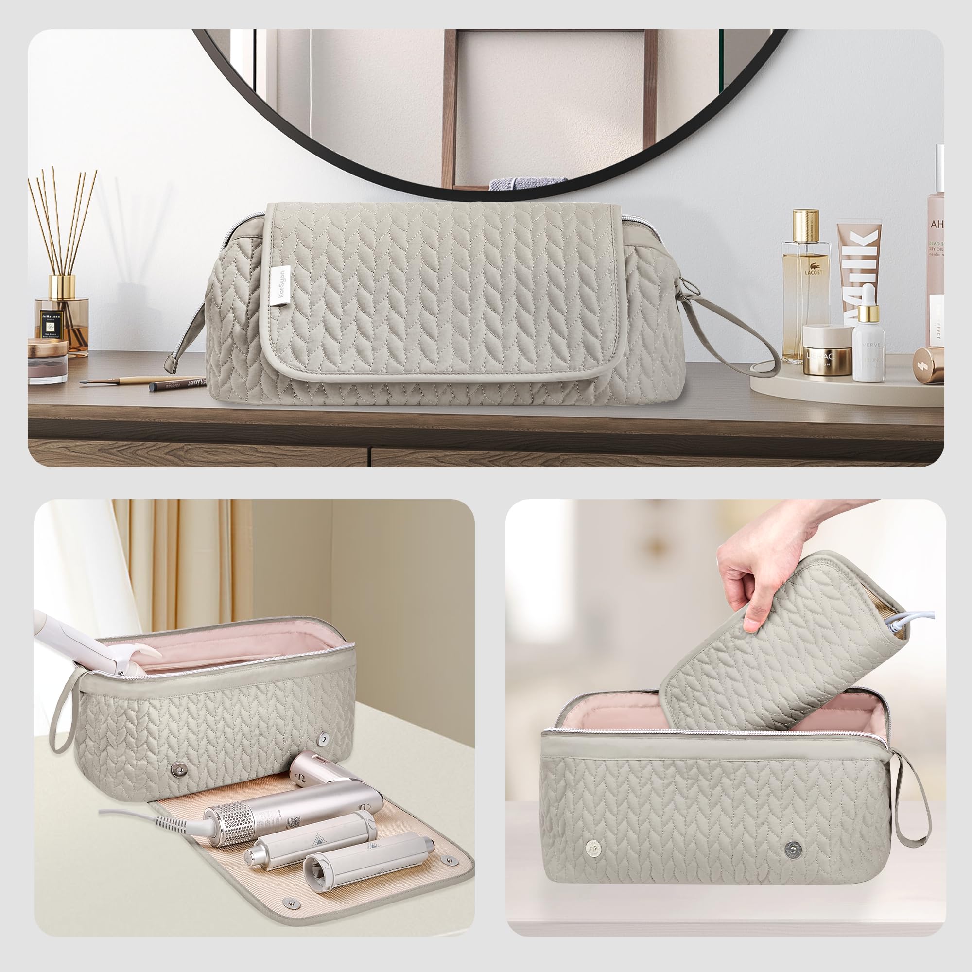 KarSyon 2-in-1 Travel Hair Tool Organizer fits straighteners and curling irons securely.
