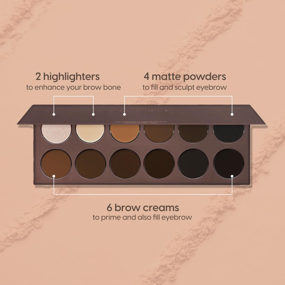 Kara Beauty Eyebrow Kit powder swatches show natural to dramatic finishes.