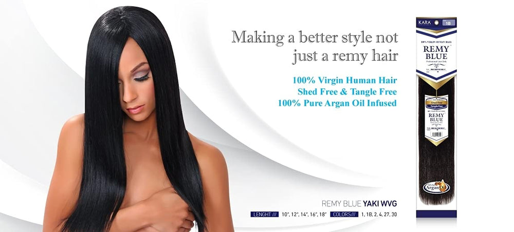 KARA HAIR FASHIONISTA Remy Yaky-Remy Blue weave texture closeup highlights natural luster