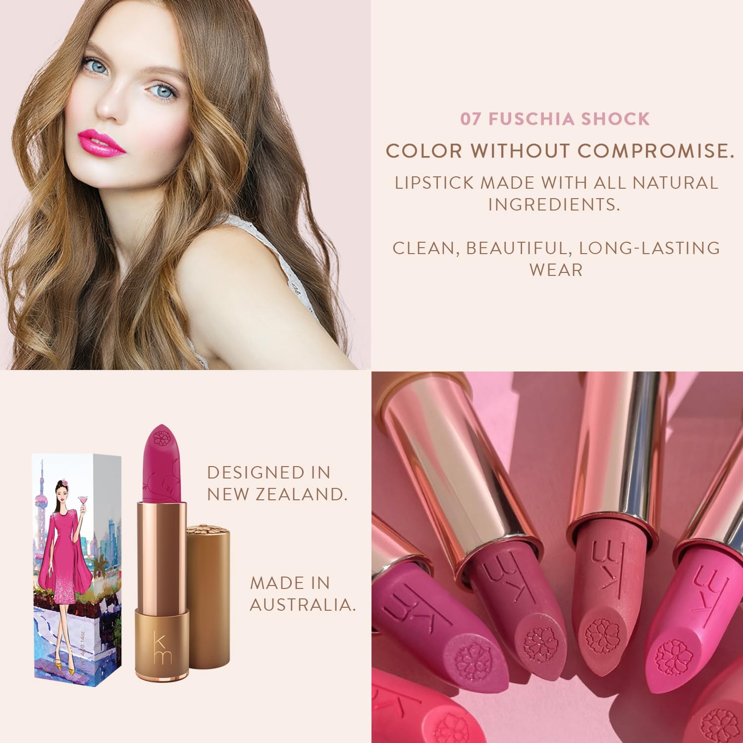 Karen Murrell Fuchsia Shock applying on lips for a bold evening look
