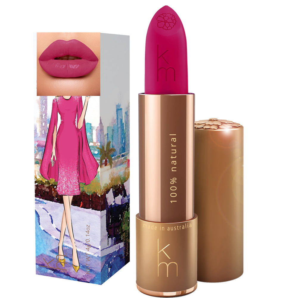 Karen Murrell Fuchsia Shock lipstick close-up showing bold pink shade and hydration