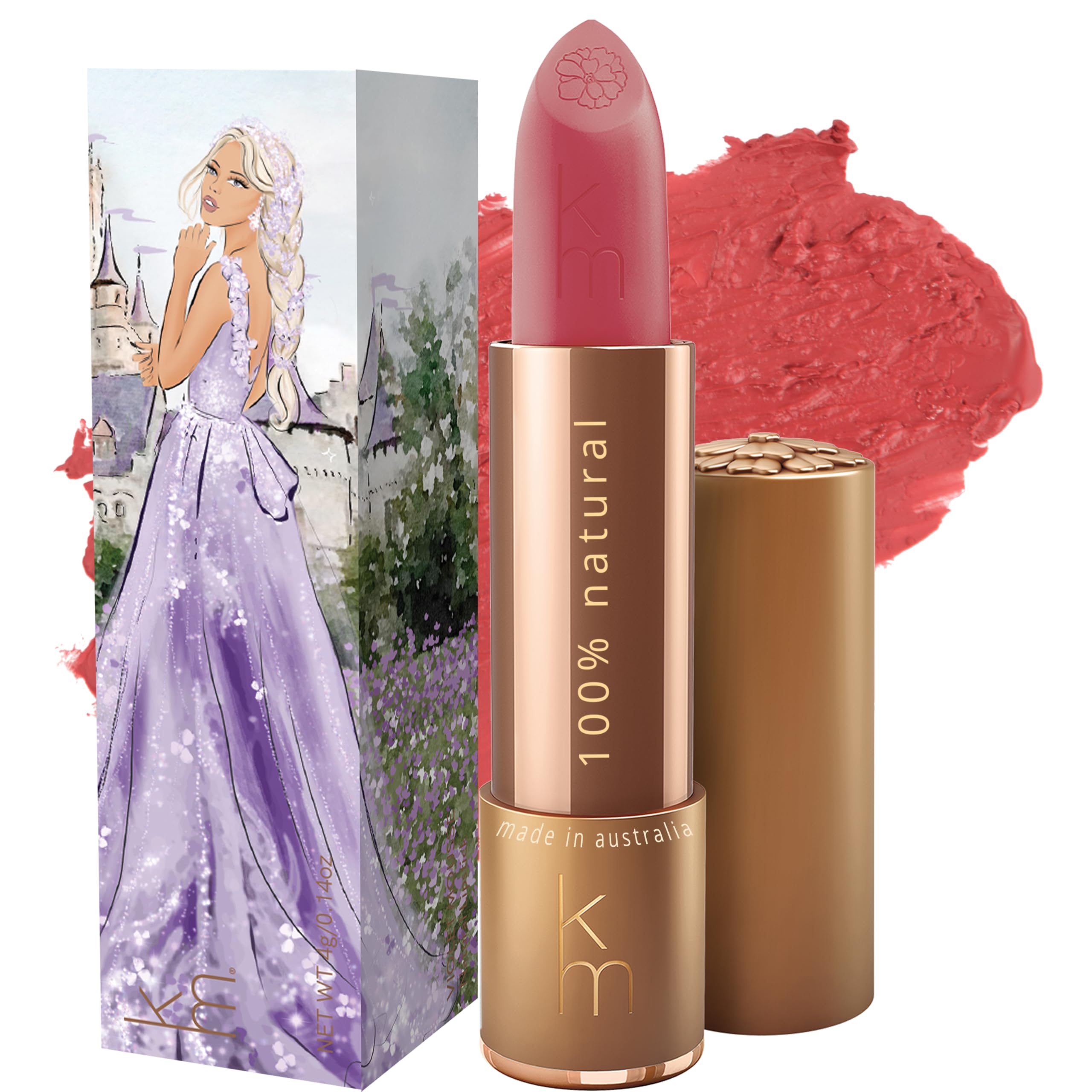 Karen Murrell Violet Mousse lipstick bullet closeup, long-lasting matte finish for daily wear